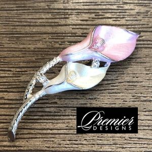 Premier Designs Pink & White Enamel Calla Lily Pin